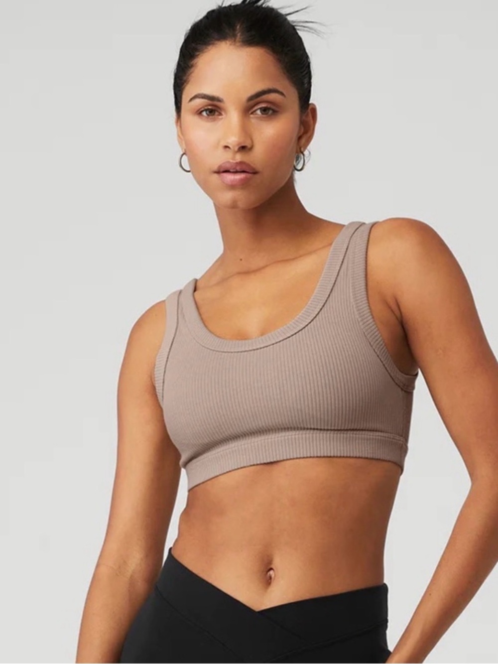 Alo Yoga Wellness Ribbed Bra Taupe Scoop Neck Sports Bra Women’s Small